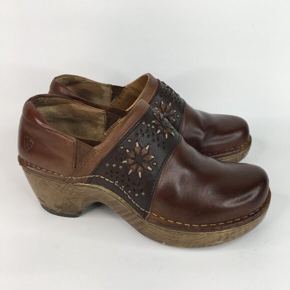 Ariat Bella Brown Leather Slip on Clogs Size 7.5 - Picture 2 of 16